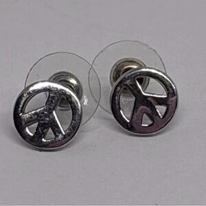 Sterling Silver 925 Peace Sign Symbol Stud Earrings Hippie Jewelry